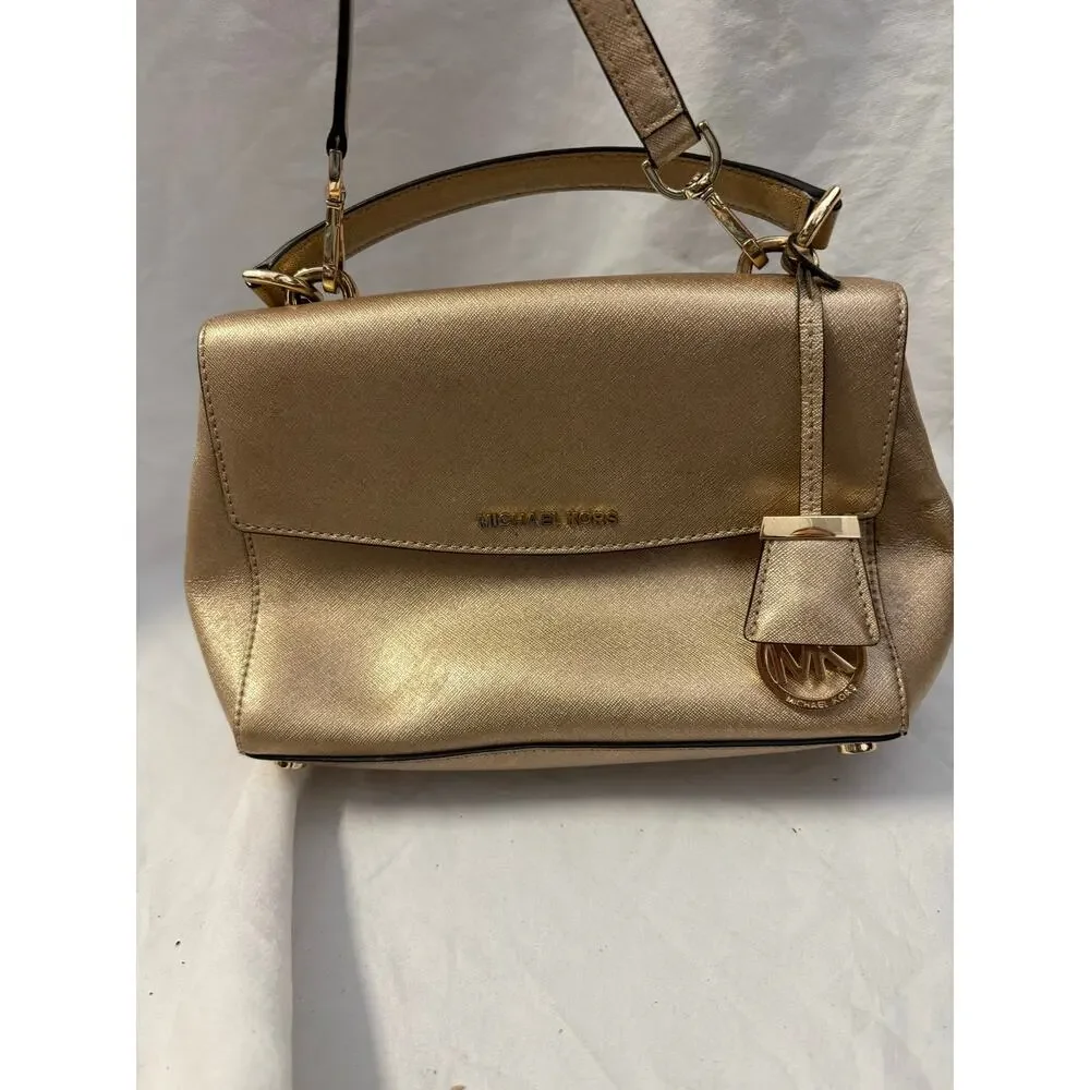 Michael Kors Ava Top Handle Satchel Crossbody Purse GS Gold Metallic